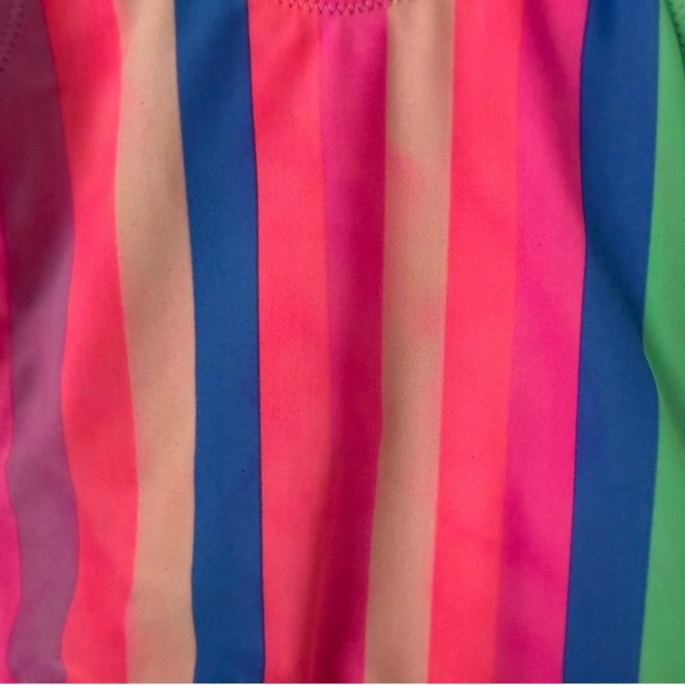 Shade Critters Rainbow Fringe One-Piece Swimsuit Girls 2T Pink Blue Stripe - Picture 3 of 5